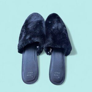 Faux Fur Slip-On Slippers Size 11 A New Day Black Cozy Indoor Shoes